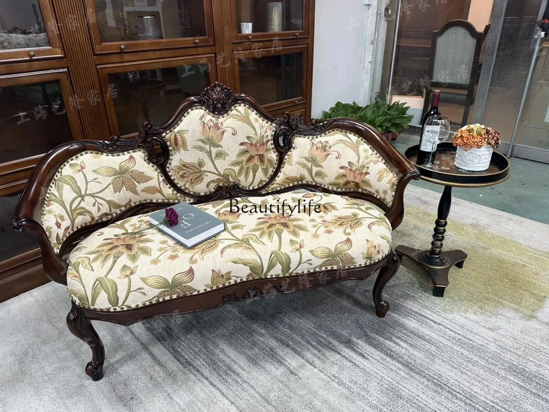

ls 42American solid wood sofa fabric carving old retro French light luxury neoclassical leisure