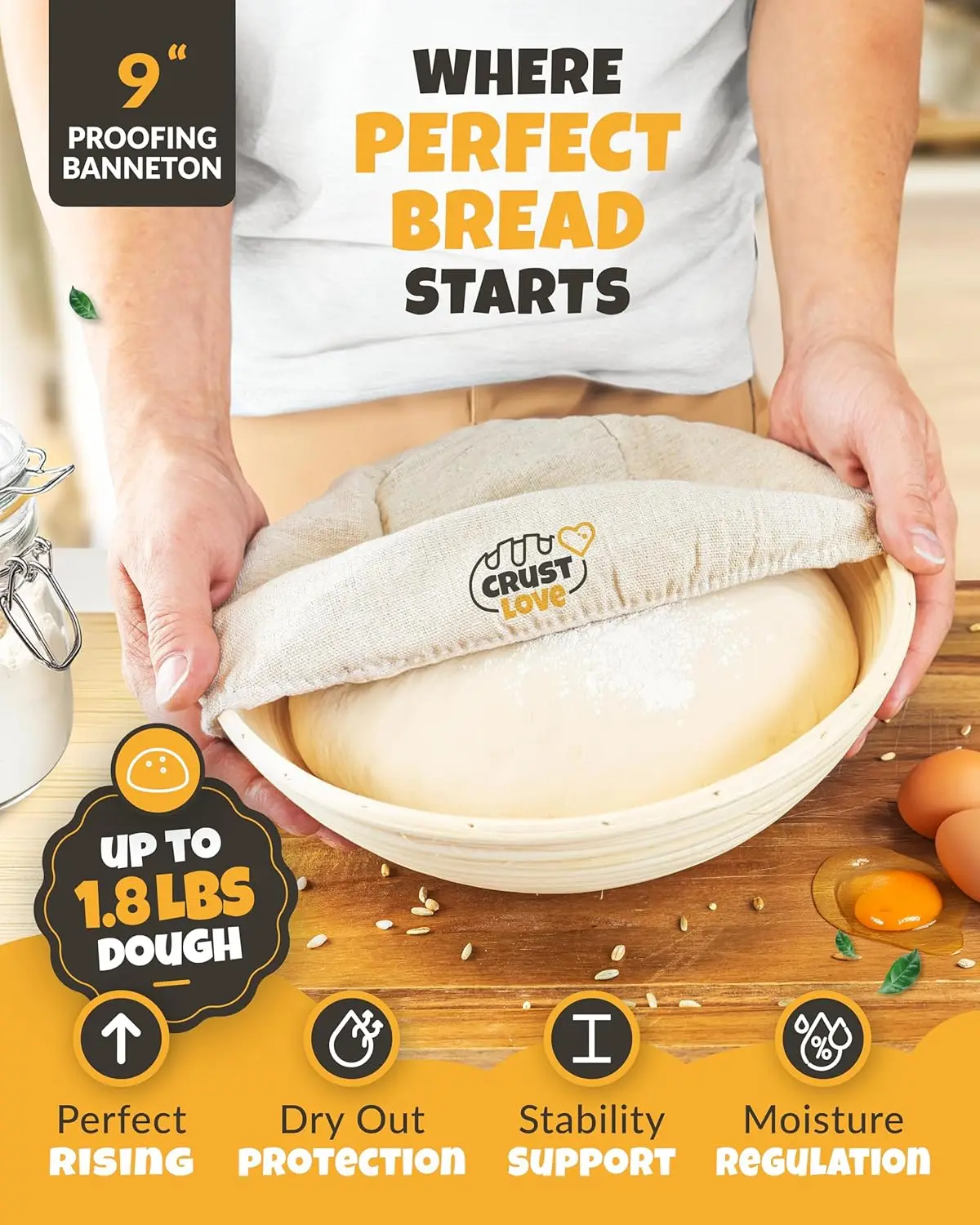 فرن هولندي لخبز الخبز - بما في ذلك. مستلزمات خبز العجين المخمر مثل سلة مقاومة الخبز Banneton - حديد الزهر المطلي بالمينا 5QT