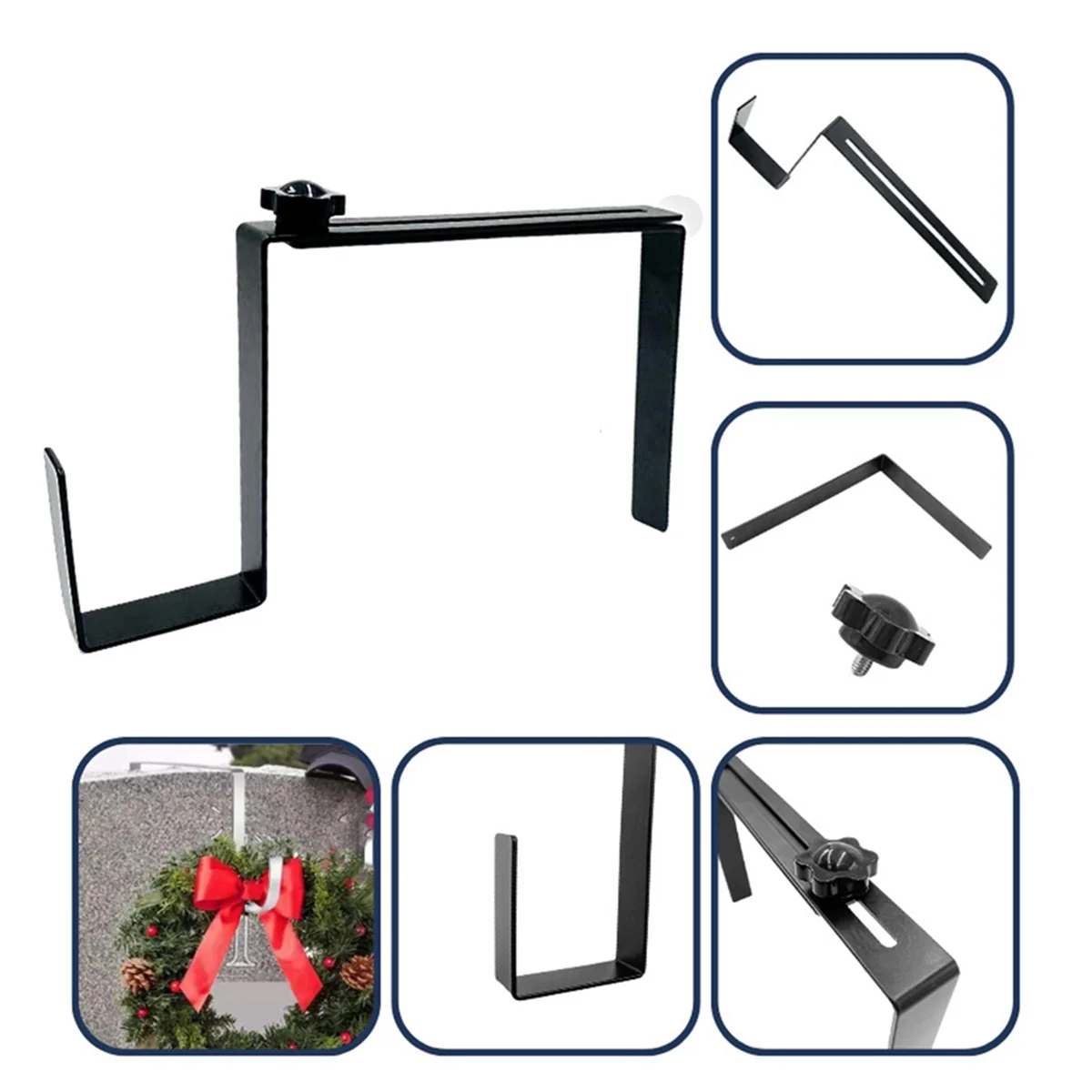Colgador de corona de lápida, longitud ajustable, soporte para corona de lápida de cementerio, gancho, soporte para corona de lápida, negro