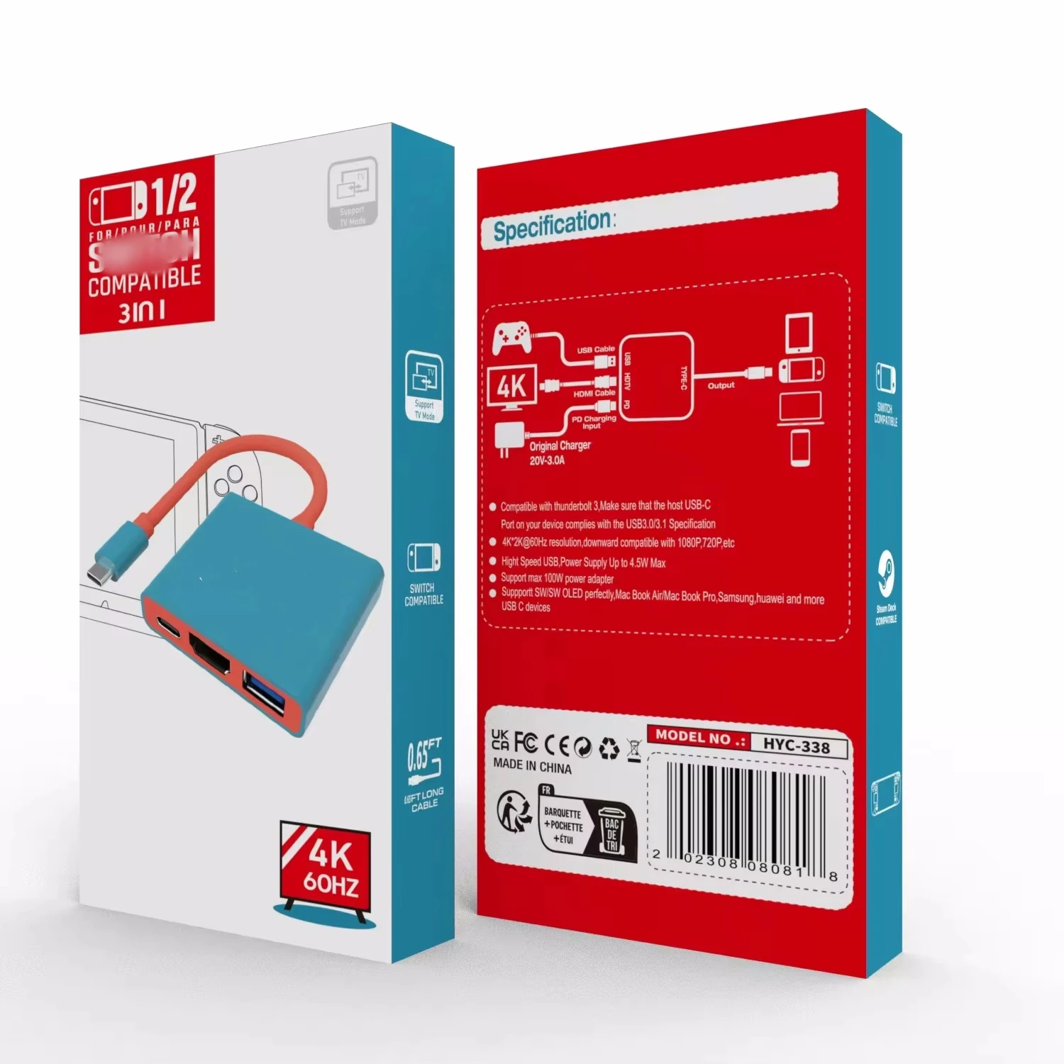 Switch/Switch 2/Switch OLED用 3in1 ポータブル ドッキングステーション、TVドック、Type-C to HDMI対応 USB 3.0 ハブ