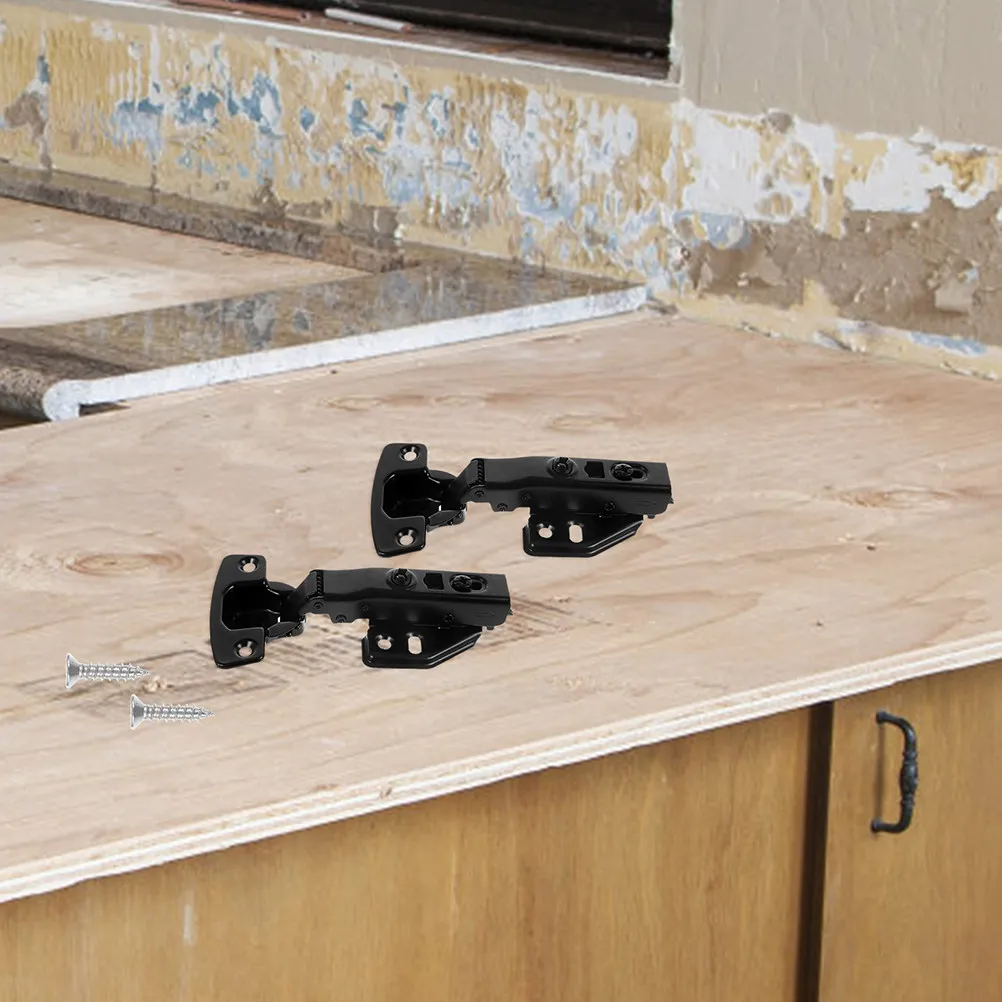 3Pcs Black Stainless Steel Soft Close Cabinet Hinges Full Overlay Concealed Damping Hinges for Frameless Kitchen Cabinets