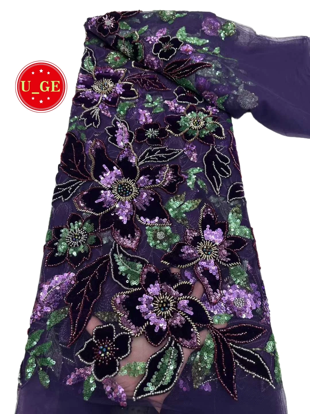 

2026Soft Embroidered Cotton Velvet Fabric with Stones for Wedding Evening Dress Delicate Sandwiched Design Best Quality U_Ge2893