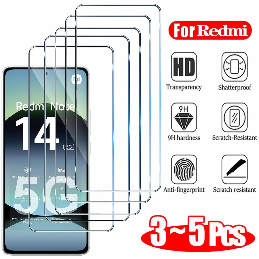 HD Glass For Redmi Note 14 13 12 11 10 Pro Pelicula de Vidro Temperado Redmi Note 13 Pro 5G Screen Protector Glass For Xiaomi Redmi Note 14 Tempered Glass Redmi Note14 Phone Front Glass