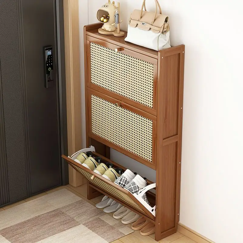

Luxury Design Cheap Price Modern Bamboo Thin Cabinet with Drawers for Shoes Burlywood Entryway Shoe Rack Cabinet Furniture