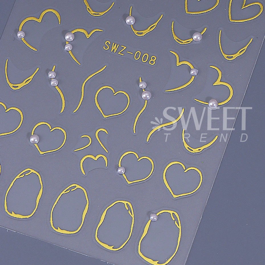 สติกเกอร์ติดเล็บรูปหัวใจสีทองประกาย 2 ชิ้น พร้อมเพชรลายเส้นไม่สม่ำเสมอ สไตล์ Y2K แบบติดกาว สำหรับตกแต่งเล็บ DIY
