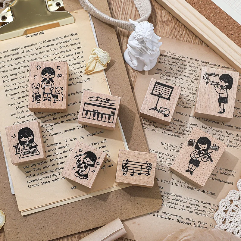 Cute Music Girl Stamps for Scrapbooking Junk Journal Decor Craft Supplies DIY Wood Rubber Stamps Seal Card Making Stationery