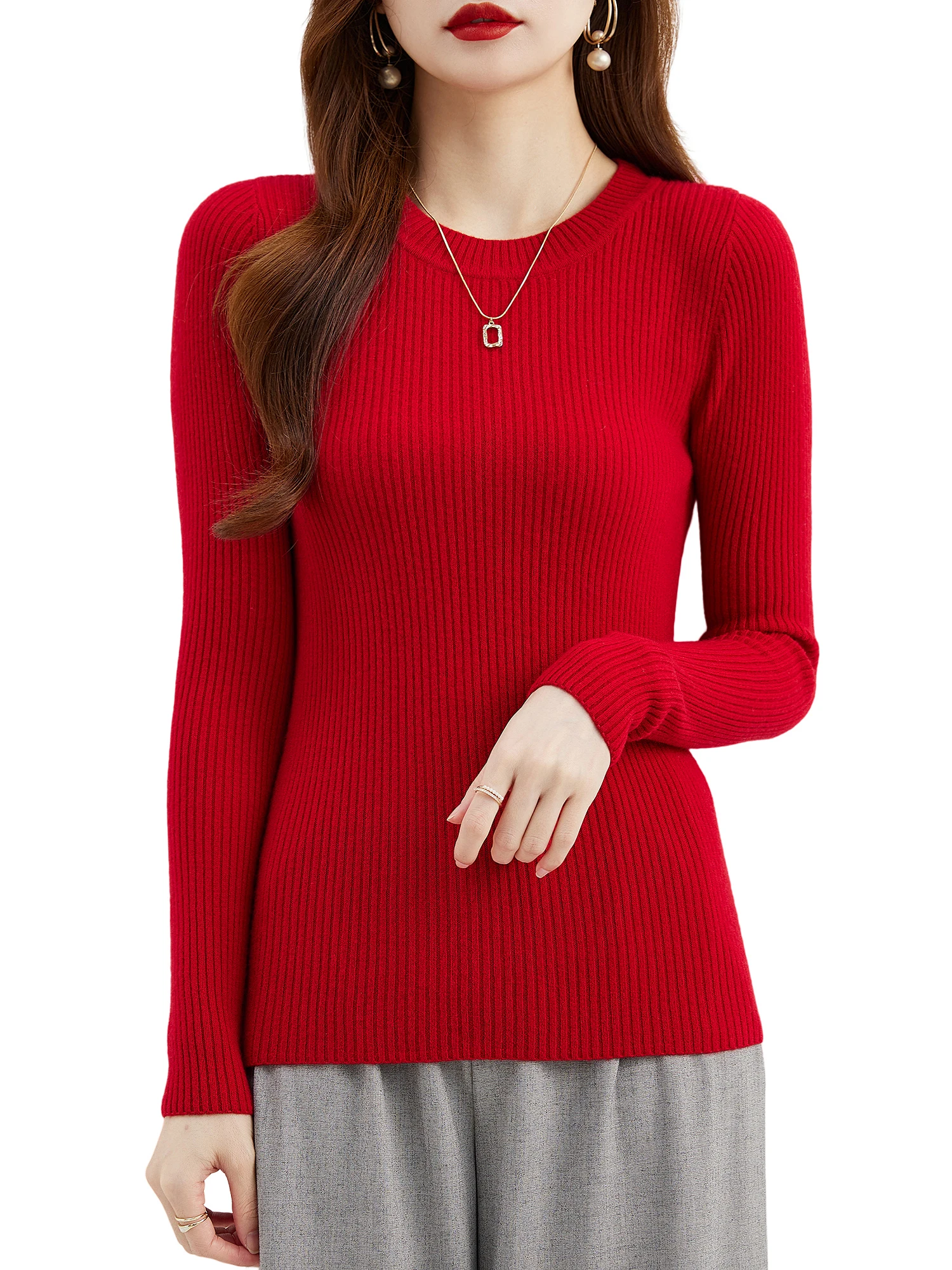 Fashion Women\'s Crewneck Sweater 100% Merino Wool Fall Winter Basic Tops Warm Jerseys Long Sleeve Knit Jumpers Female Clothing