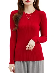 Fashion Women's Crewneck Sweater 100% Merino Wool Fall Winter Basic Tops Warm Jerseys Long Sleeve Knit Jumpers Female Clothing