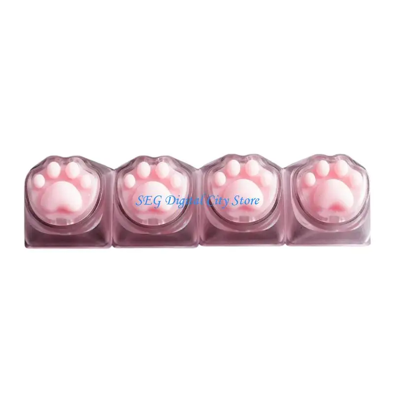 U75B Keyboard Replacement Button Set, 4Pcs Cats Paws Print Keycap with Clear Light Ready Finish for Common Use