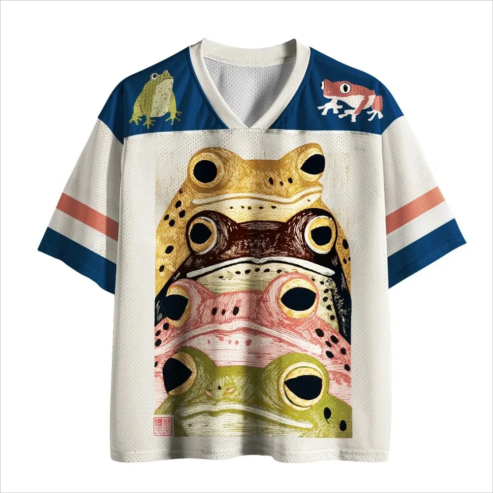 Sommermode Neues Design Japanischer Spaßfrosch 3D-Druck Herren Damen V-Ausschnitt Sport-T-Shirt Atmungsaktive Street Y2K Familienkleidung – Detail 2