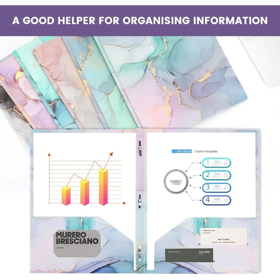 Mappen met potten en tanden 6-pack 2 potten 3 tanden Leuke marmeren stijlmap Plastic mappen voor documenten Terug naar schoolbenodigdheden