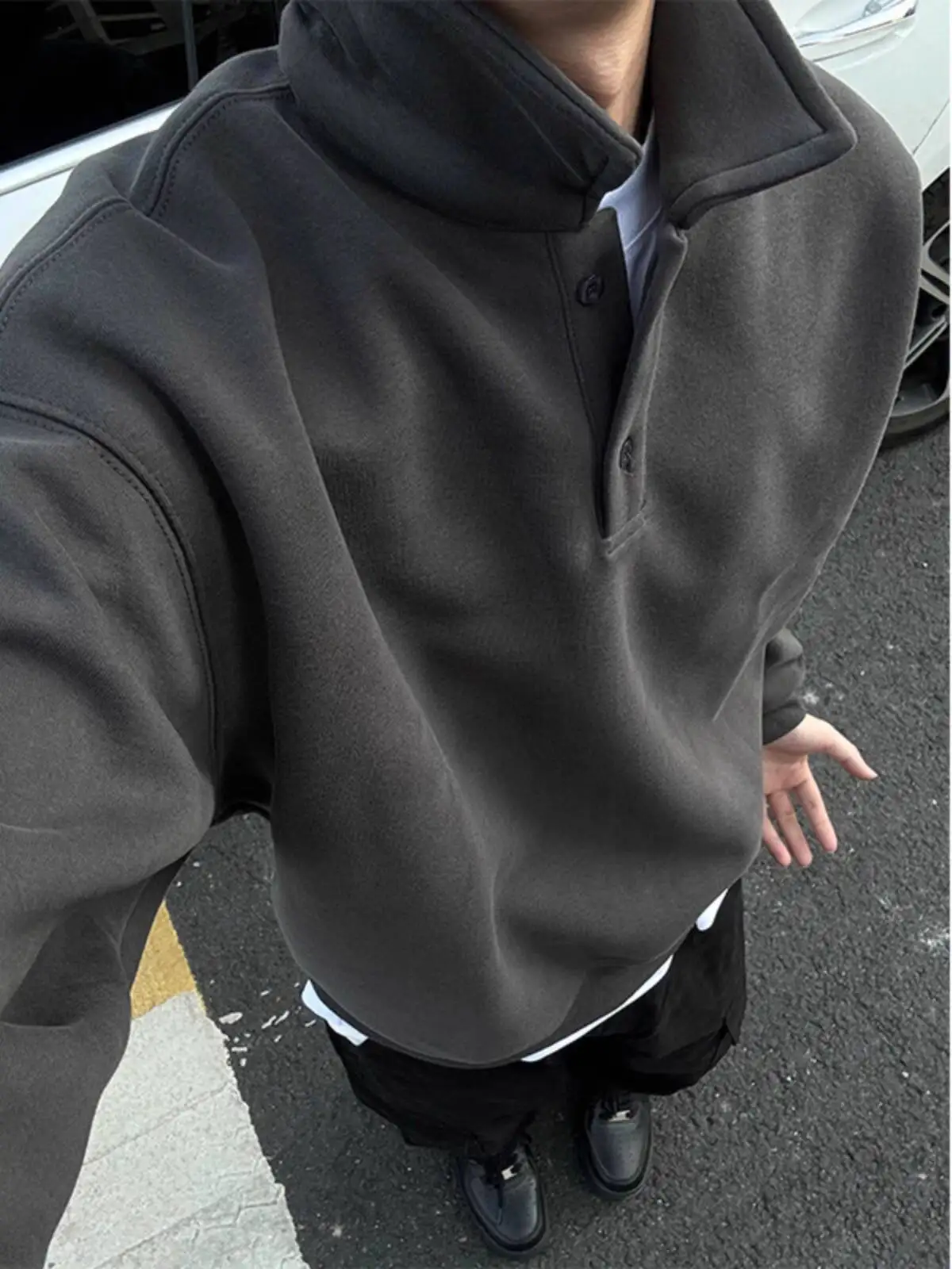 

Men S Sweater Spring Autumn Dark Gray Sweatshirt High End Long Sleeve Inner Base Layer American Style Retro Collared Jacket