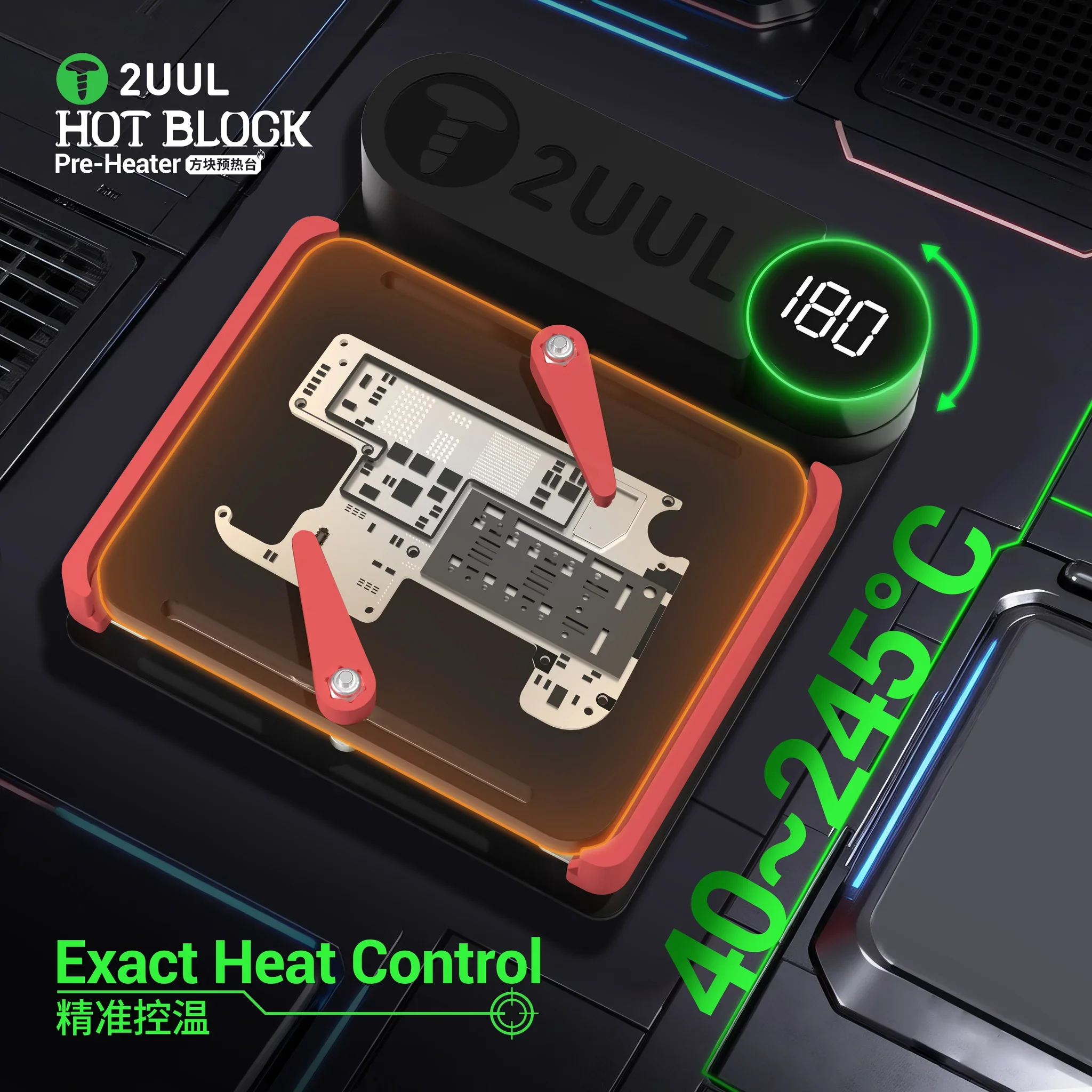 2UUL PH11 Hot Block Preheater 240W PCB Heating Plate for Mobile Phone Motherboard Delamination with Sliding Clamp Repair Tool
