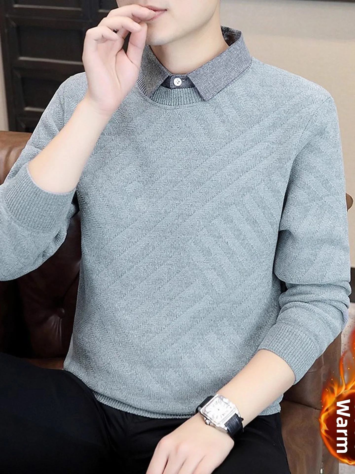 

Thiened Knitted Men's Sweater irt Collar One-Piece Fce Youth Dync Sle Casual Daily Polyester Fiber Long Sve