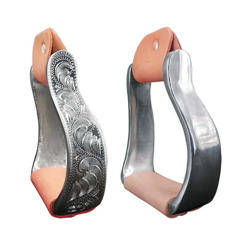 Custom Slanted Aluminum Horse Stirrups, Brown Leather + OEM Service