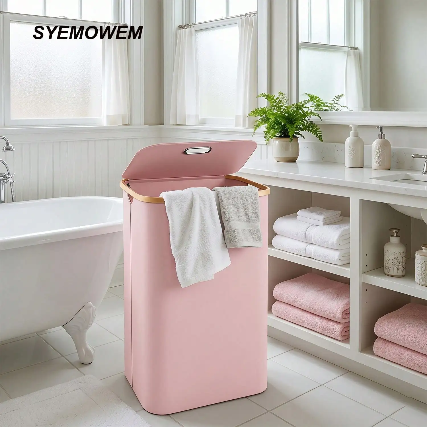 Laundry Hamper With Lid Cover - Sturdy Tall Bamboo Laundry Basket Clothes Organizer - Aesthetic Bedroom Fabric Bin - Big Bathroom Dirty Clothes Hamper - 100 Liters - Beige Vegetable Basket sh25081294295562677