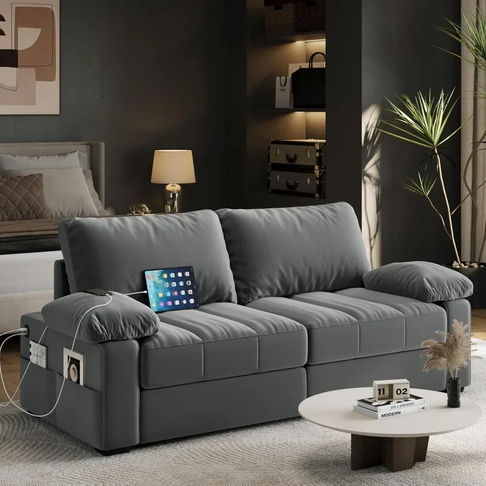 79Sofa Couch Modern Velvet Couch with Removable Covers &USB Ports Oversized Loveseat Sofas with Storage Pockets