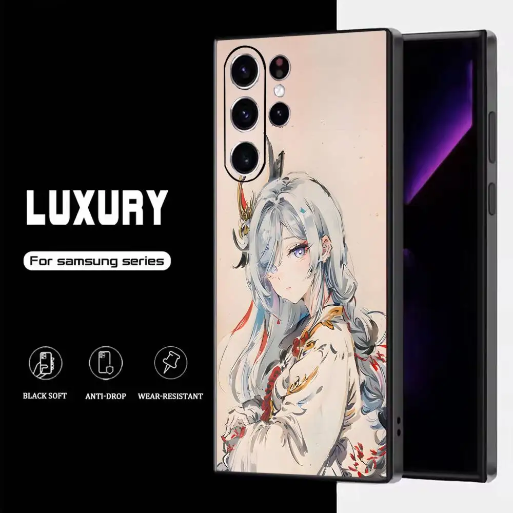 حافظة هاتف Genshin Impact Role لهاتف سامسونج S25، S24، S23، S22، S21، S20، S10، Ultra، Plus، Lite، FE، غطاء أسود من السيليكون الناعم