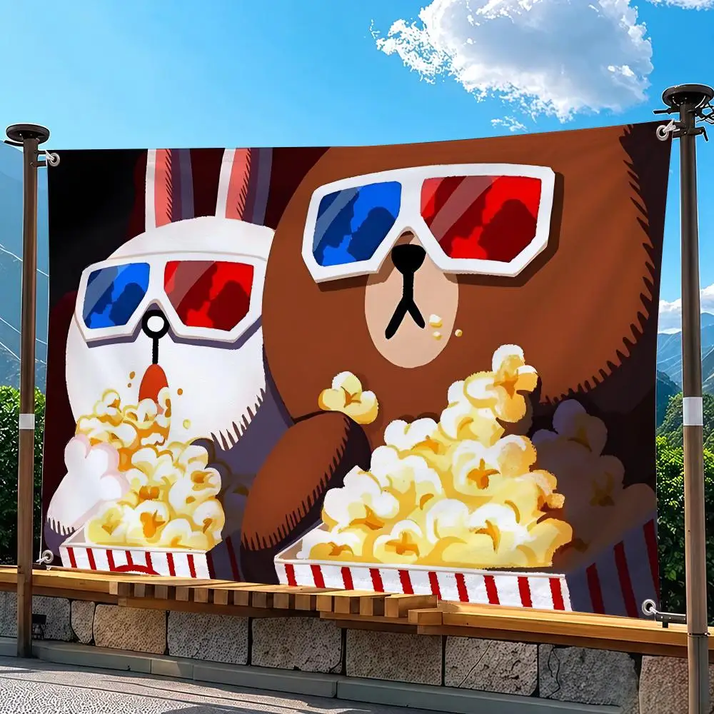 Brown Bear And Cony Cushion Flags Indoor Outdoor Wall Hanging Suitable For Living Room Bedroom And Camping Decorations
