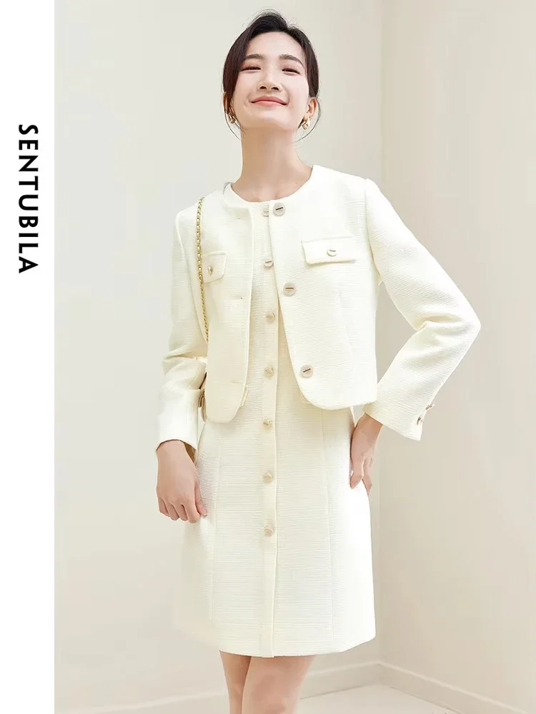 

SENTUBILA Cropped Jackets Mini Tank Dress Two Piece Sets For Women Elegant Outfits New In Matching Sets Business Suit 133Z51150