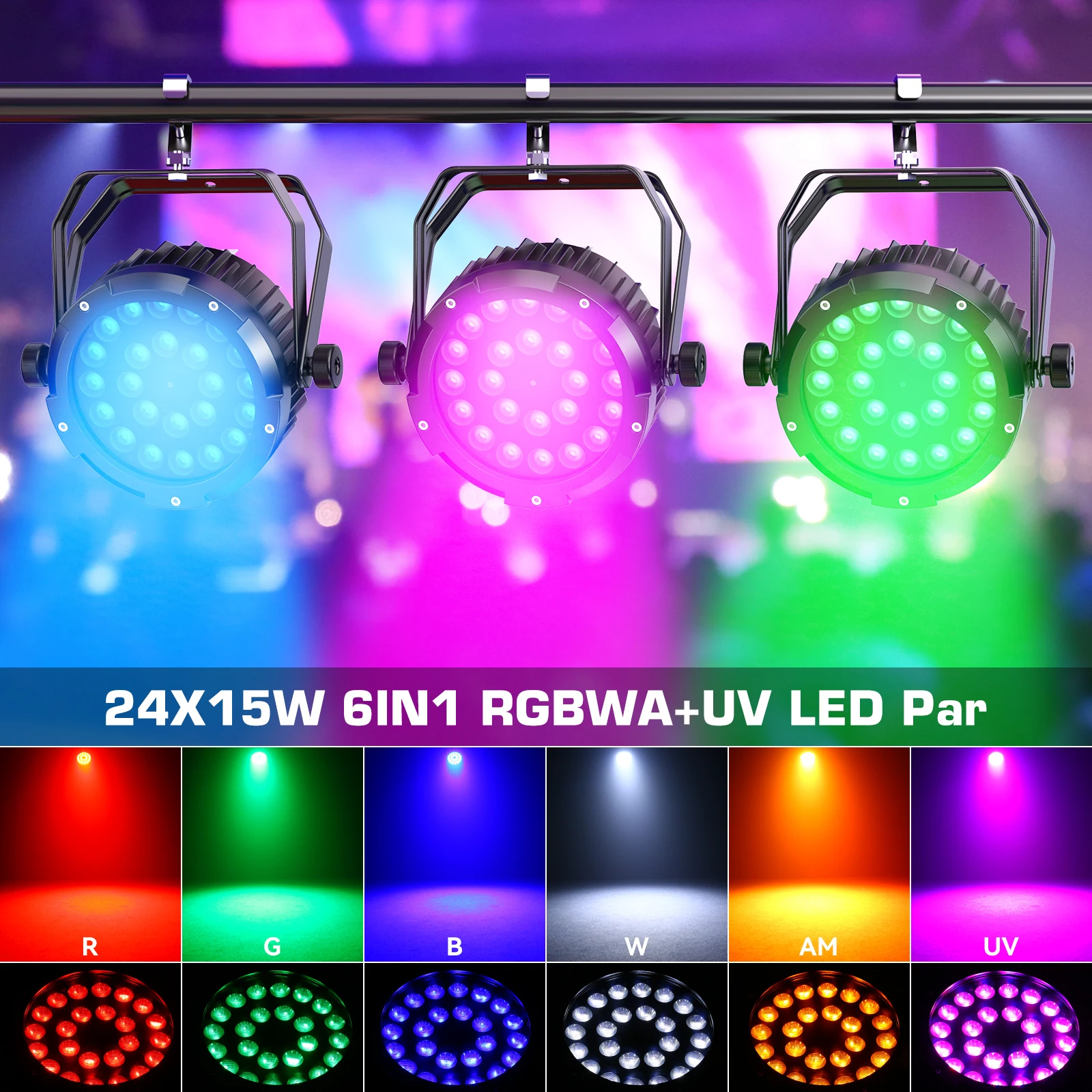 U'King 4 قطعة إضاءة مقاومة للماء الاسمية الخفيفة 24x15 واط RGBWA + UV 6IN1 LED ضوء المرحلة DMX512 ستروب تأثير ل ديسكو الرقص حفلة DJ الخفيفة