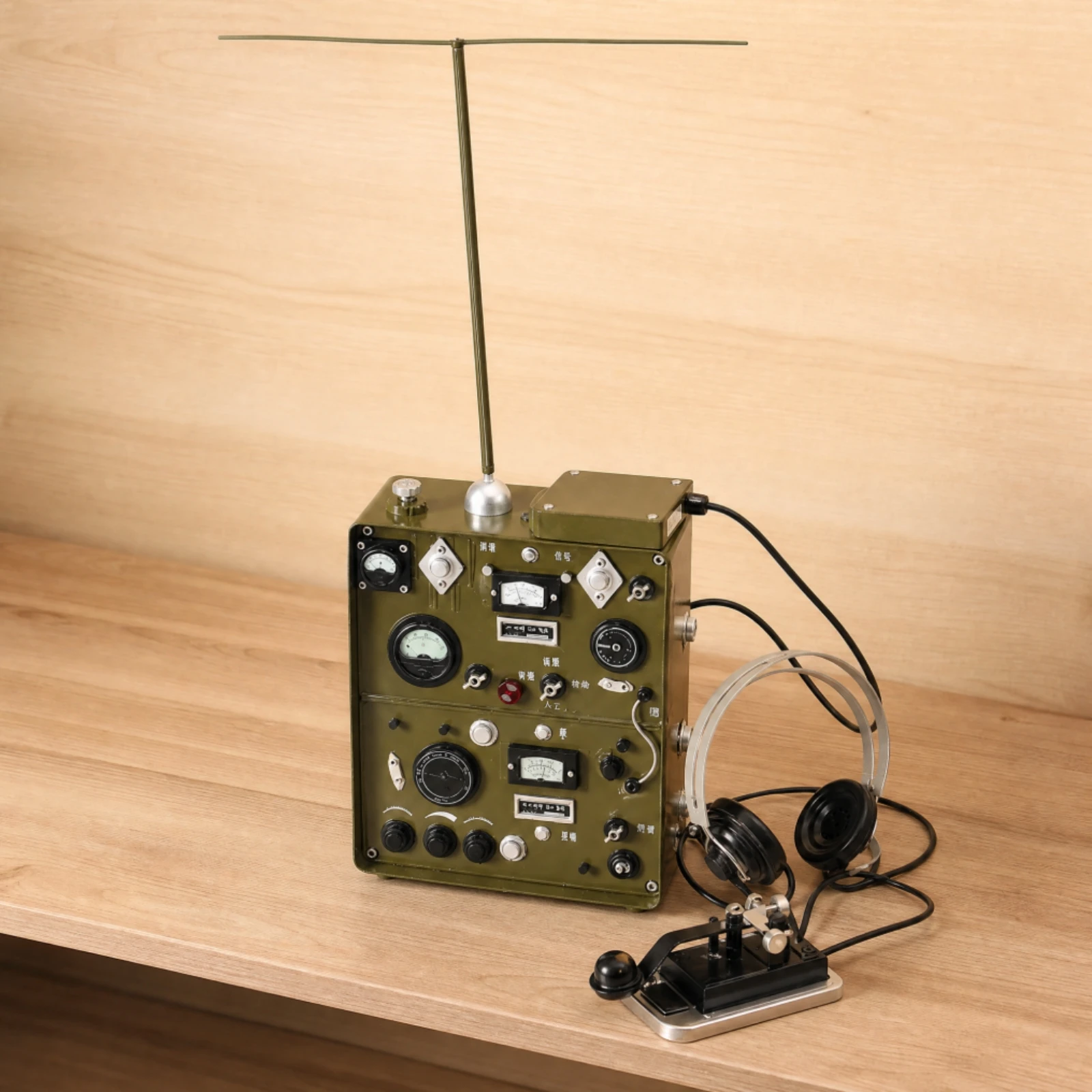 Tabletop Decorative Console Olive-Green Vintage Wireless Radio and Telegraph Machine Decorative Model for Home Decoration