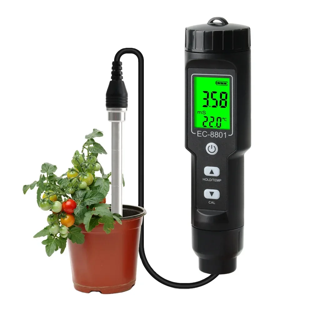 Digital 2-in-1 Soil EC Temperature Tester Automatic Temperature Compensation Detachable Probe Tester With Backlighting