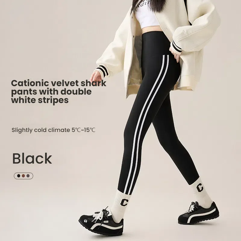 Damen-Thermo-Leggings mit hoher Taille, Fleece-gefüttert, Bauchkontrolle, Yoga-Hose, Seitenstreifen, dick, warm, Winterhose für Damen