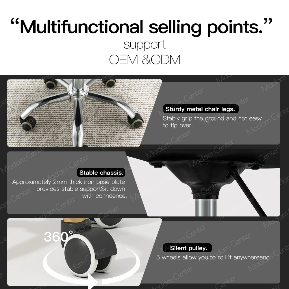 Rosa Salonhocker mit rollenden Rädern, Sattel-Waschtisch-Zahnstuhl, Nail Tech-Friseurstuhl