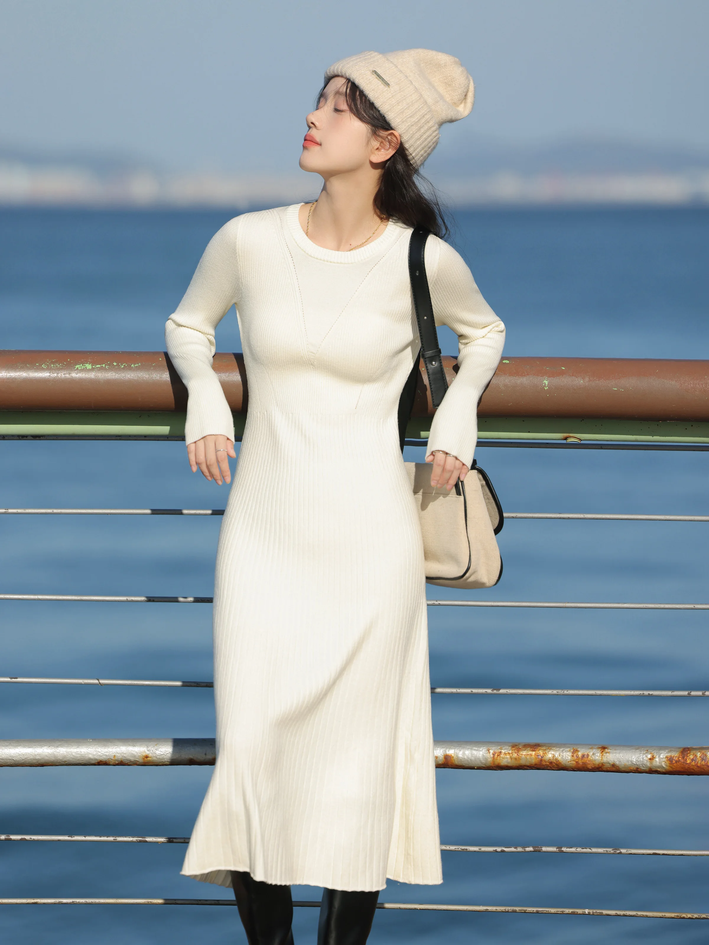 Vestido de malha para mulheres elegante fino ajuste vestido de manga longa inverno queimado sereia vestido de camisola para outono inverno casual camadas