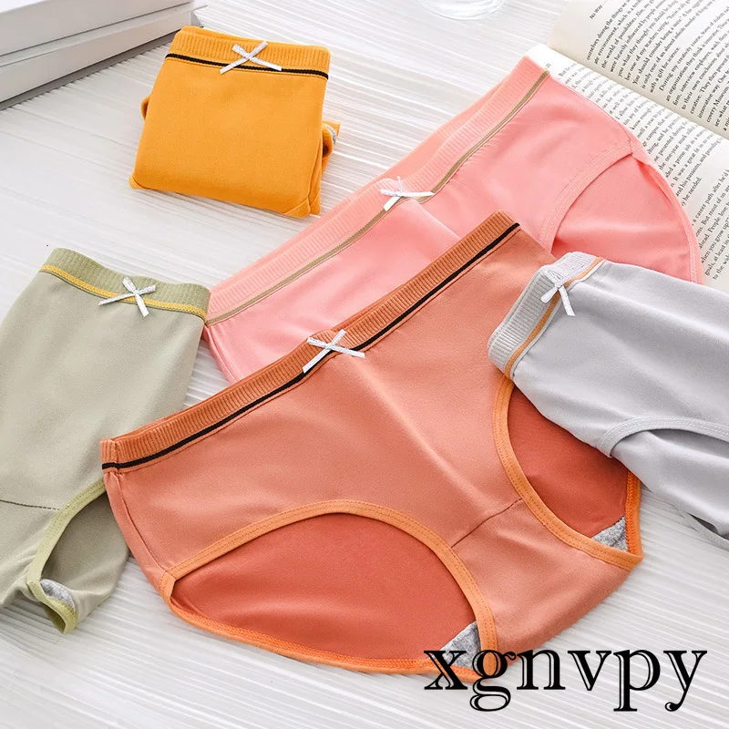 xgnvpy  Womens Panties Cotton SolidColor MidWaist Comfortable Breathable Lingerie Female Underwear Girl Student Briefs