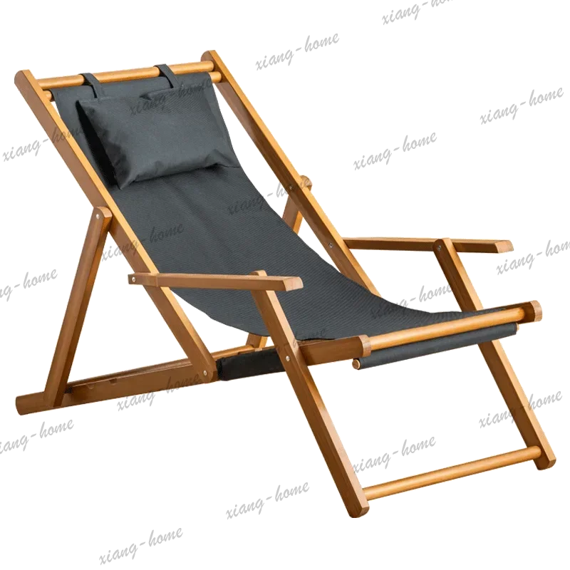 PG Casual Lounge Chair – Solid Wood Folding Recliner for Balcony Home Nap, Outdoor Canvas Beach Chair Camping Sleeping JT40