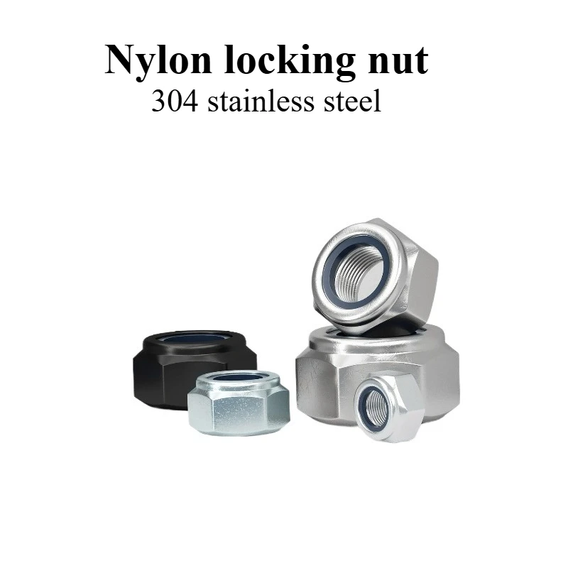 Nylon Anti-Loose Nut, Self-Locking 304 Stainless Steel Anti-Skid Locking Hexagonal Screw Cap M2 M3 M4 M5 M6 M8 M10 M12 M14 M18