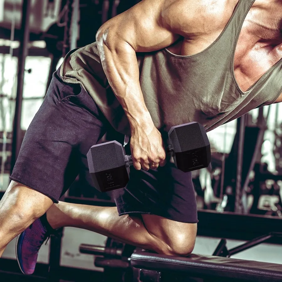 دمبل سداسي مغلف بالمطاط من Fitvids مع قبضة من الحديد الزهر مضادة للانزلاق لممارسة أوزان اللياقة البدنية مجموعة دمبل مكونة من 2 f