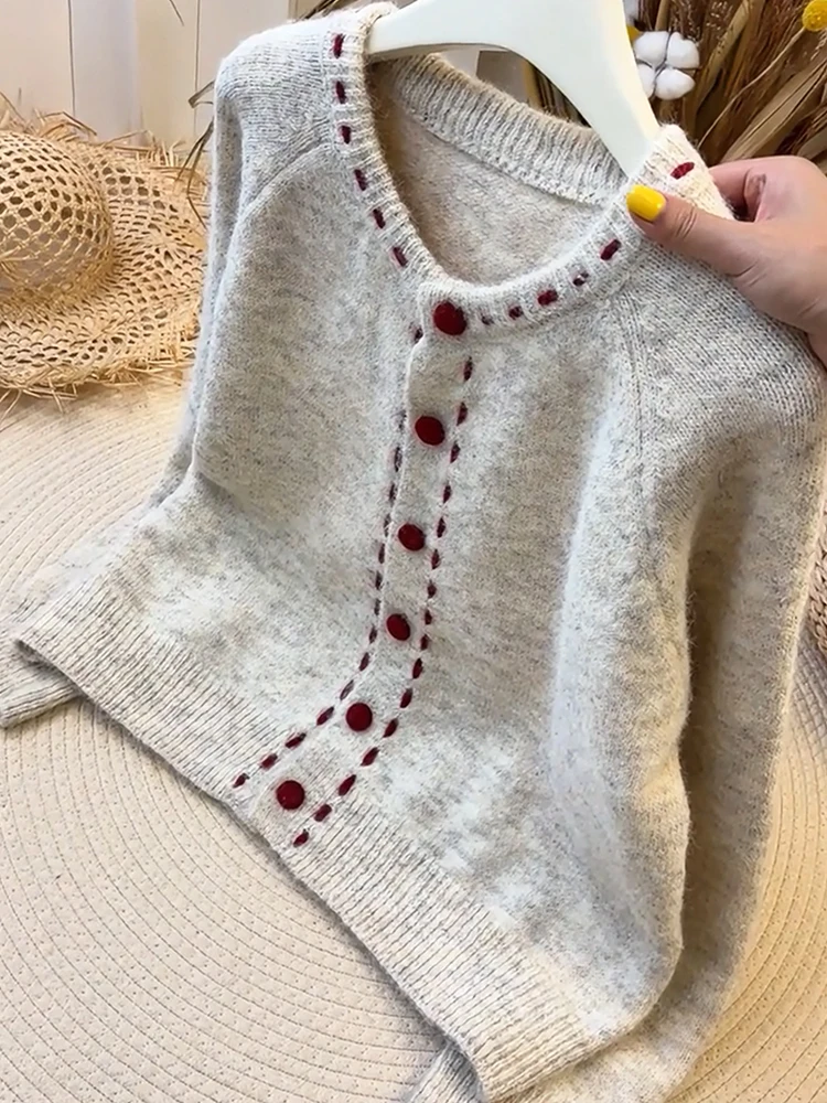 

Вязаный кардиган Laid-ba, модный, стройнящий, универсальный топ для всех типов фигуры, осень 2025, новинка, большие размеры