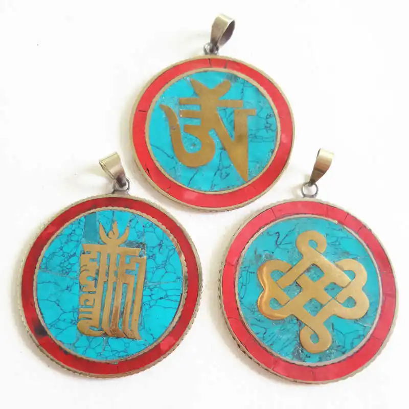 Tibetan Big Round Amulet Pendants for Man Kalachakra Endless Knots OM TBP607