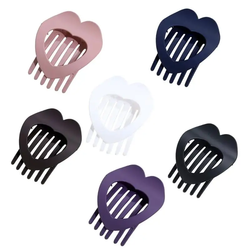 

39BD Environmental Bioplastic Hair Clamps With Sand Texture Heart Plan Firm Hold Barrettes For Long Hair Styling