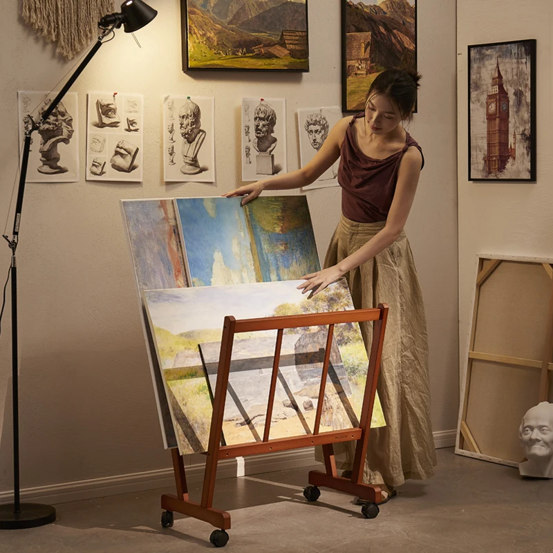 

American Walnut Oil Painting Frame, Movable Art Display Rack for Studio, Painter’s Drying Stand, Art Supplies Organizer