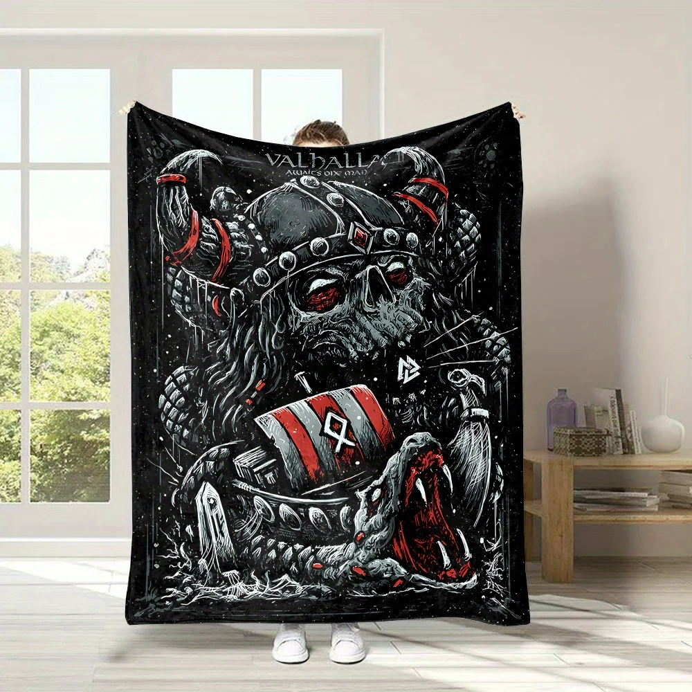 Viking Skull Blanket Norse Mythology Warrior Soft Warm Throw for Bed Sofa Living Room Office Travel Gift