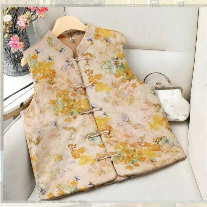 

Женский ретро-жилет с вышивкой и китайскими пуговицами, новинка зимы 2025, в национальном стиле, модный топ для мам