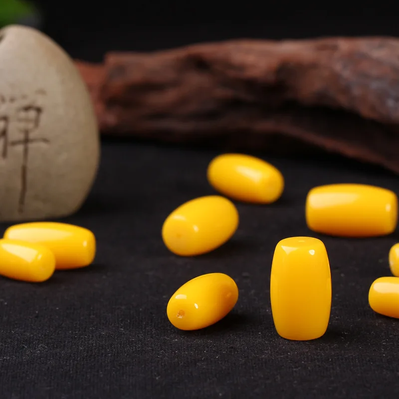 Beeswax Barrel Beads Chicken Oil Yellow Loose Beads Spacer Beads Top Beads Single Three-Way Buddha Head Wheel Beads Waist Beads