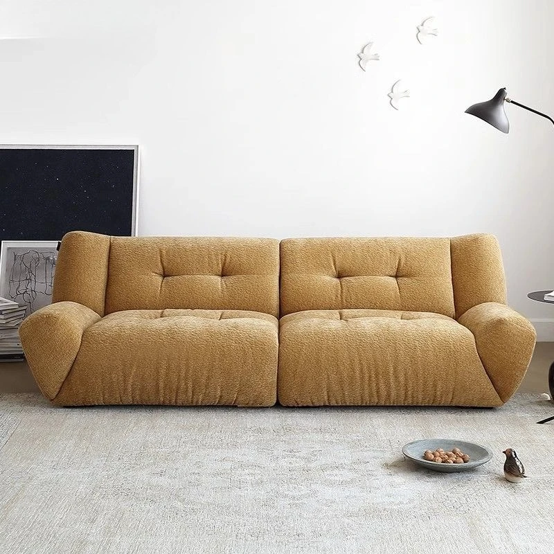 

Nordic retro yellow light French minimalist ins double straight row sofa than bear