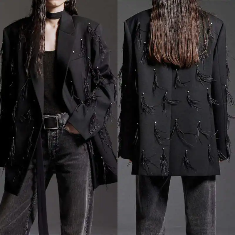 

Fashion Women's Suits 1 Piece Slim Fit Double Breasted Notch Lapel Feather Crystal Party Dinner Party Gowns Coat Customized