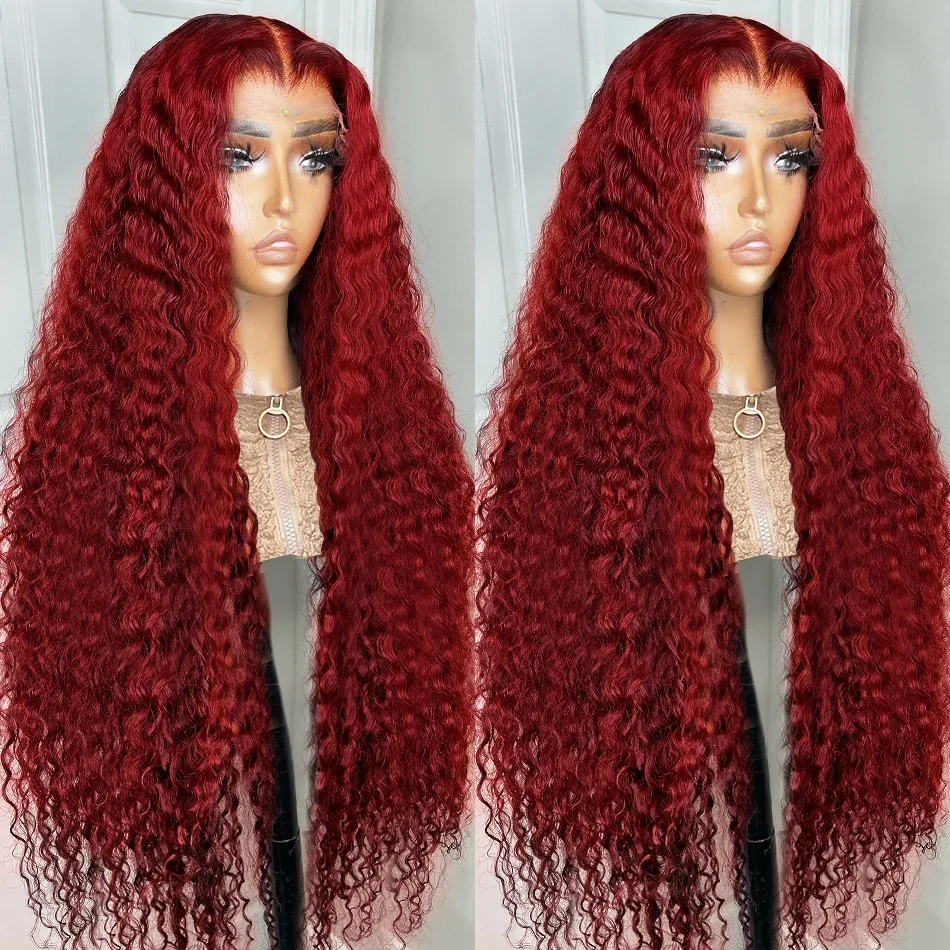 250 Density 99J Burgundy Water Curly 13x6 Lace Frontal Wigs Deep Wave 13x4 HD Transparent Lace Front Wig Human Hair For Women