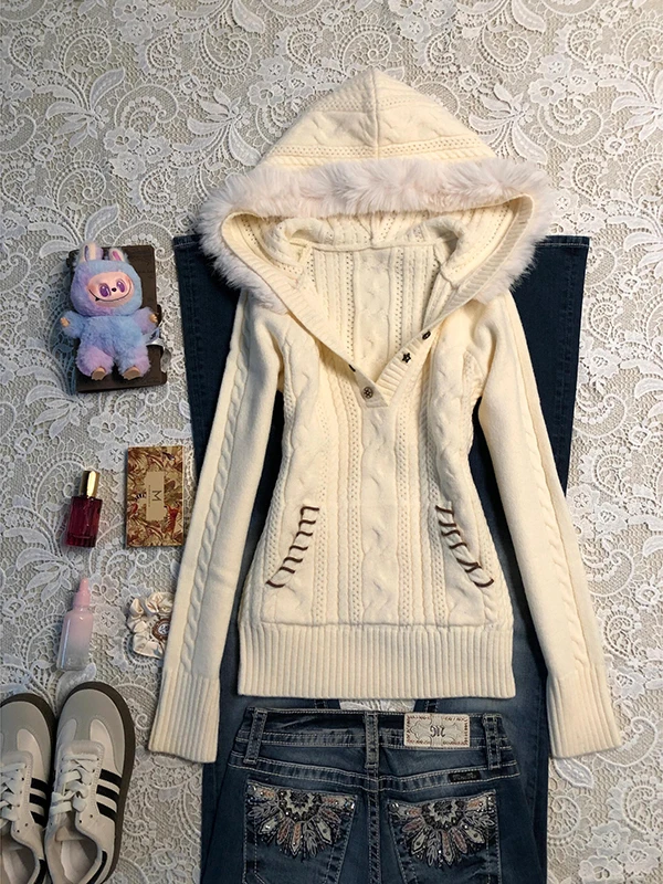 

Вязаный свитер-худи BaoYao Girl в стиле ретро, цвет хаки, с вязаным узором, женский, зимний, новый, повседневный, из смесового хлопка, длинный рукав