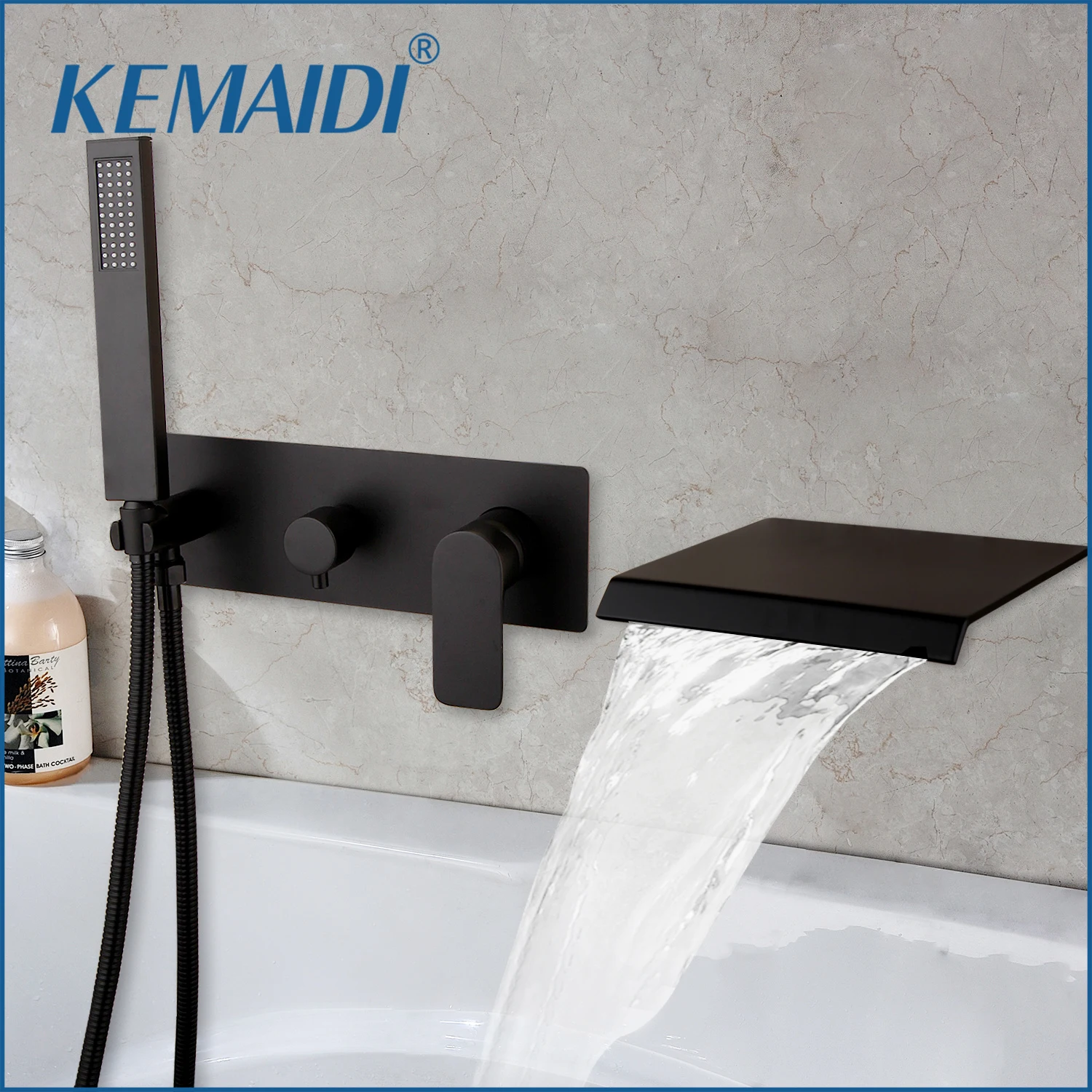 

KEMAIDI Matte Black Bathtub Shower Faucets Set Soild Brass Hot & Cold Mixer Crane Bathroom Taps With Handheld Shower Head