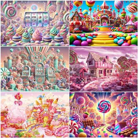 Candy Bonanza Backdrop Sweet Sugar Ice Cream Donut Background Birthday Party Supplies Props Home Decoration Girl Kid Child Gifts