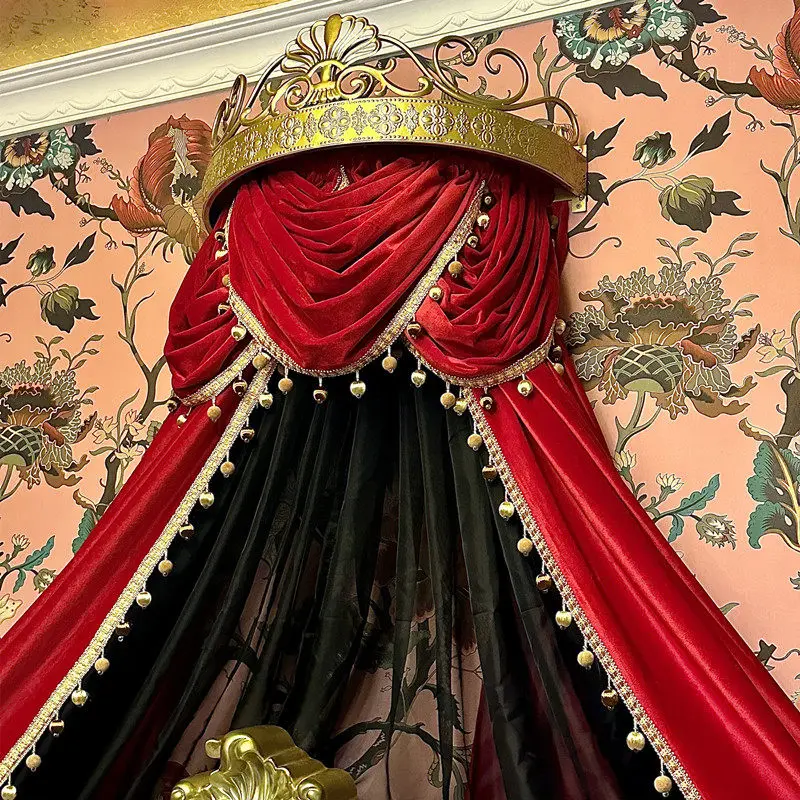 

Bed curtain Thickened cloth curtain Household European red velvet retro princess French Roman curtain decoration