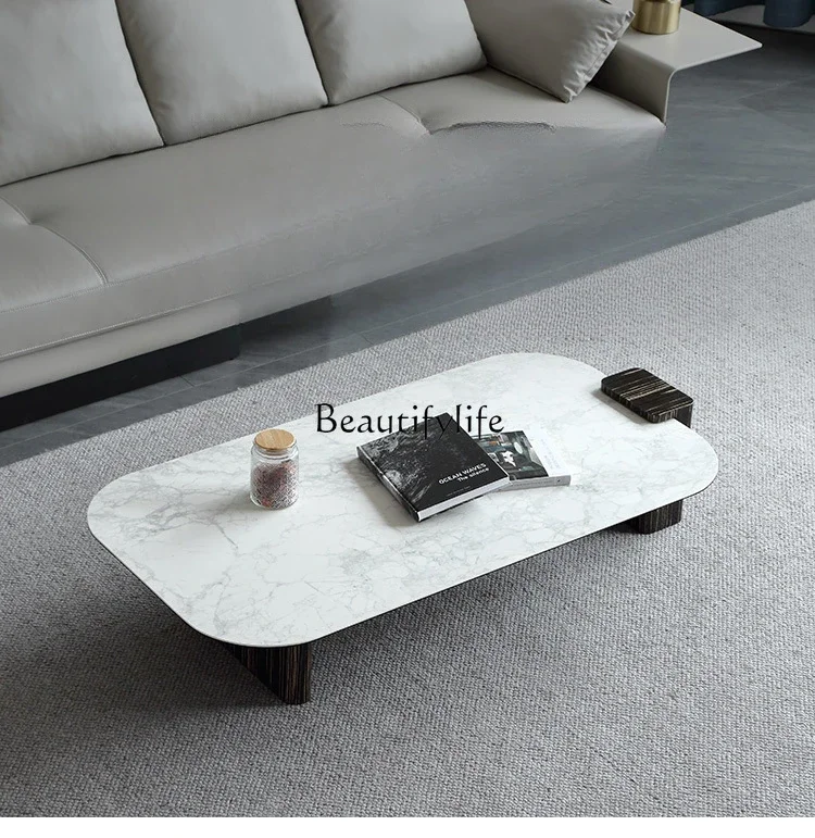 

13Simple light luxury high-end art living room home oval rectangular rock slab coffee table