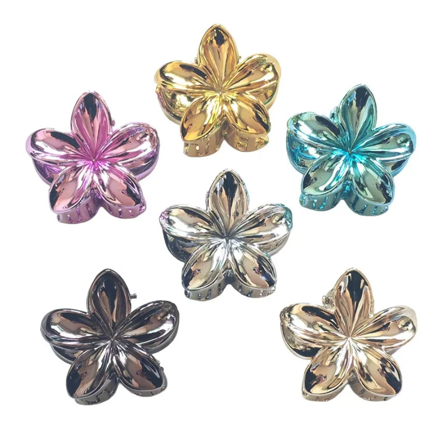 Cross-border electroplating flowers frangipani hair grab clips European and American fashion high-end hair clips Shark clips he - Detail 1